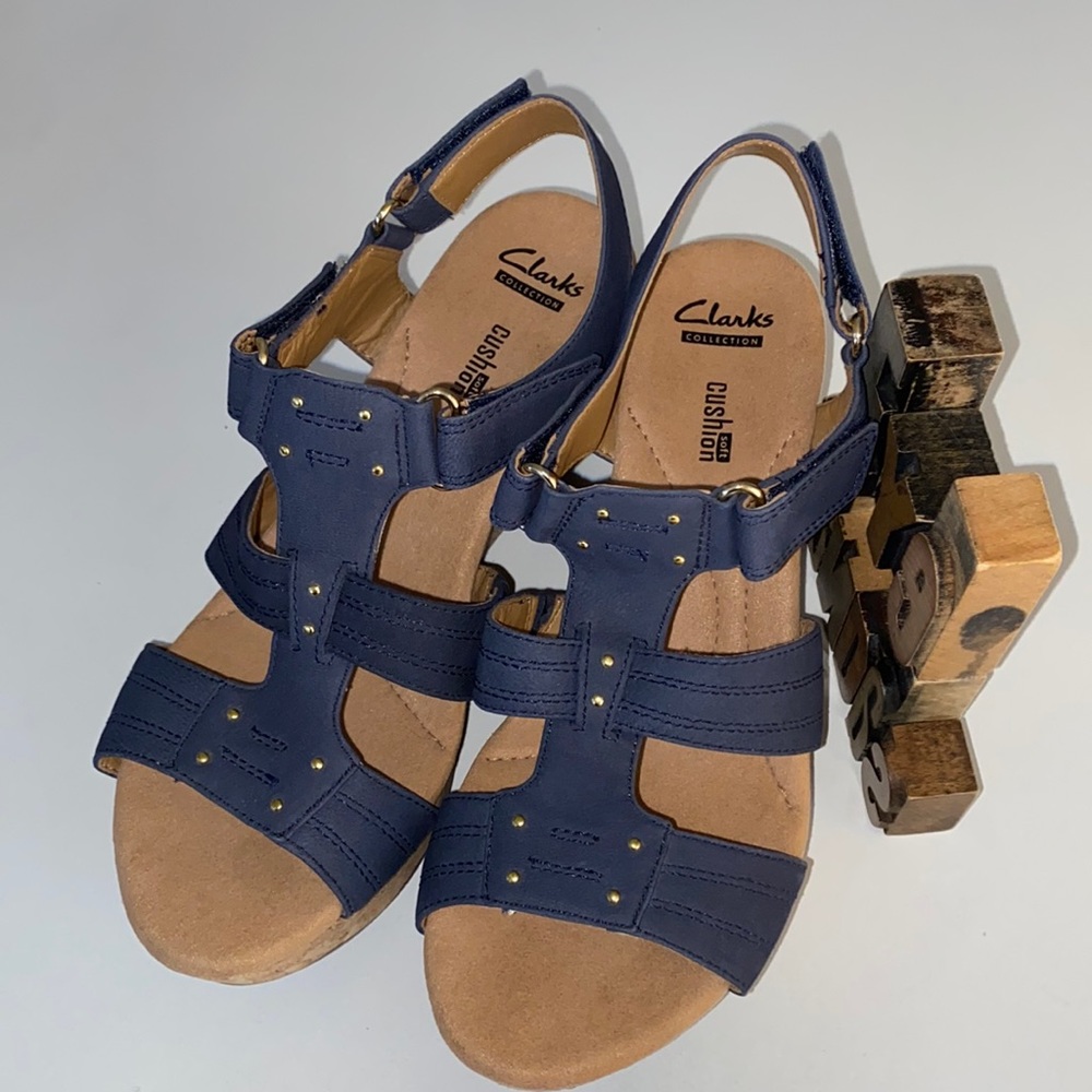 🆕CLARKS COLLECTION Women’s ‘Annadel Orchid’ Cork Platform in Navy Nubuck - Picture 5 of 10